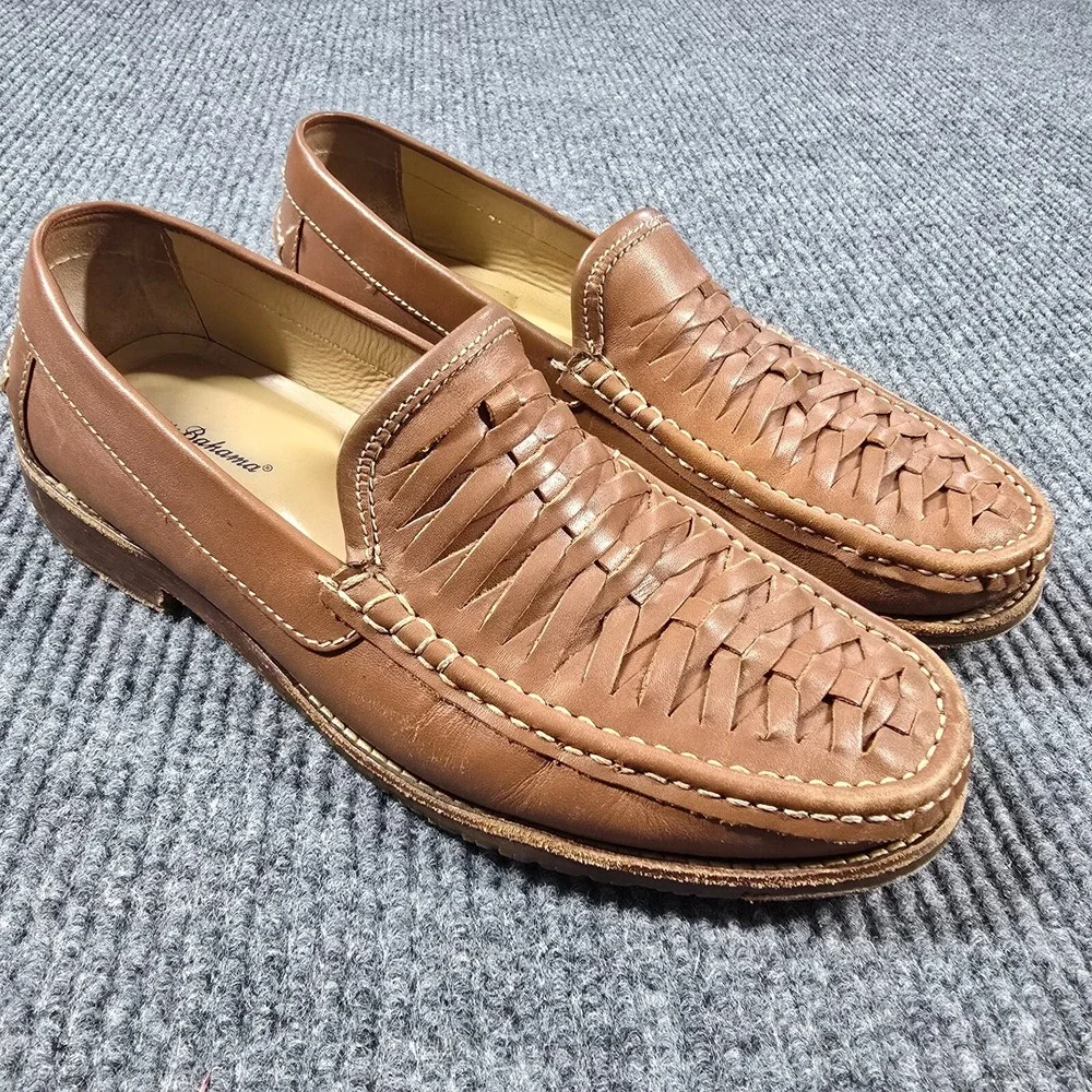 Tommy Bahama Shoes Mens 8D Brown Woven Leather Fynn Slipon‎ Loafer Boat Casual